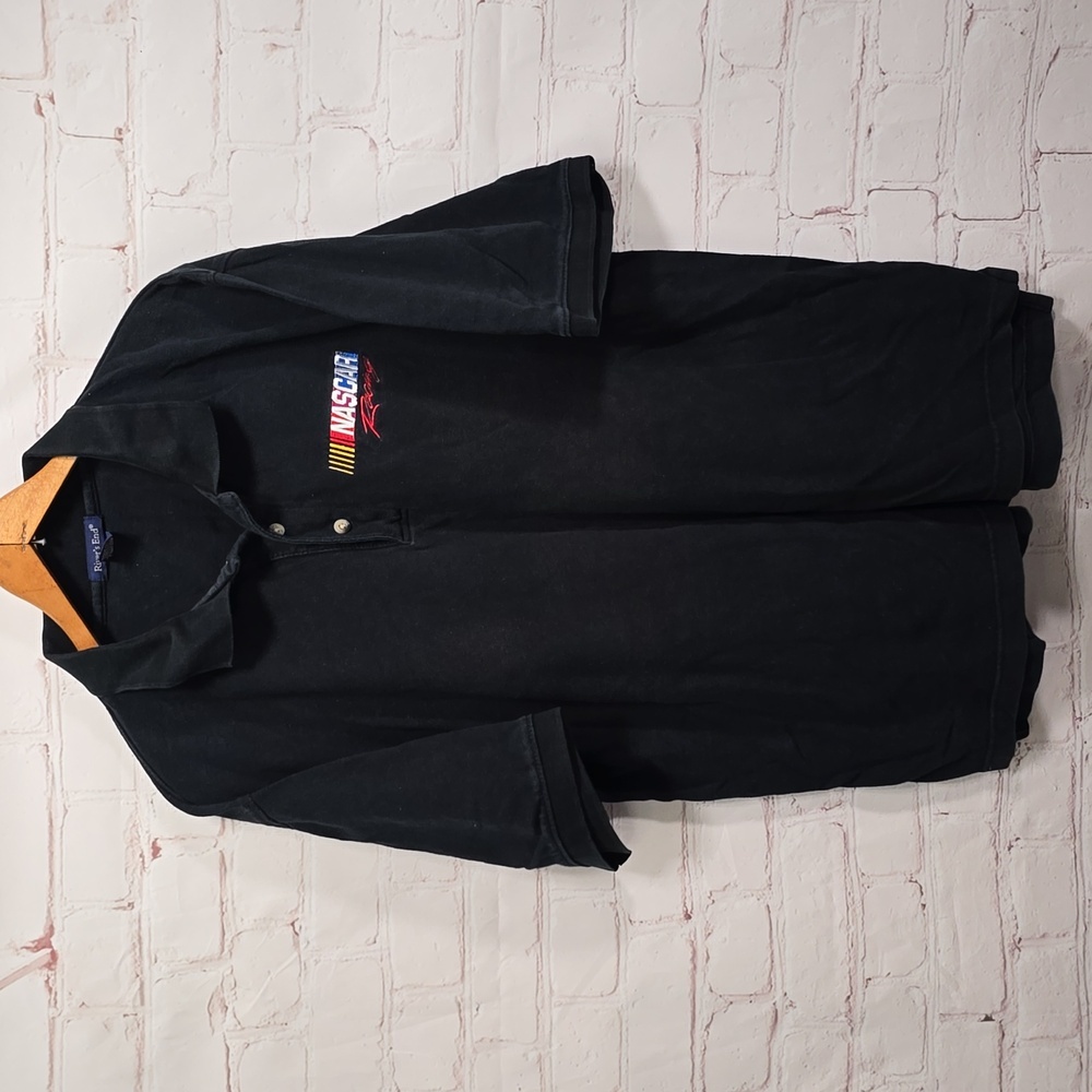 Rivers End Nascar Racing Polo Shirt Solid Black Collar Short Sleeve Men Size XL
